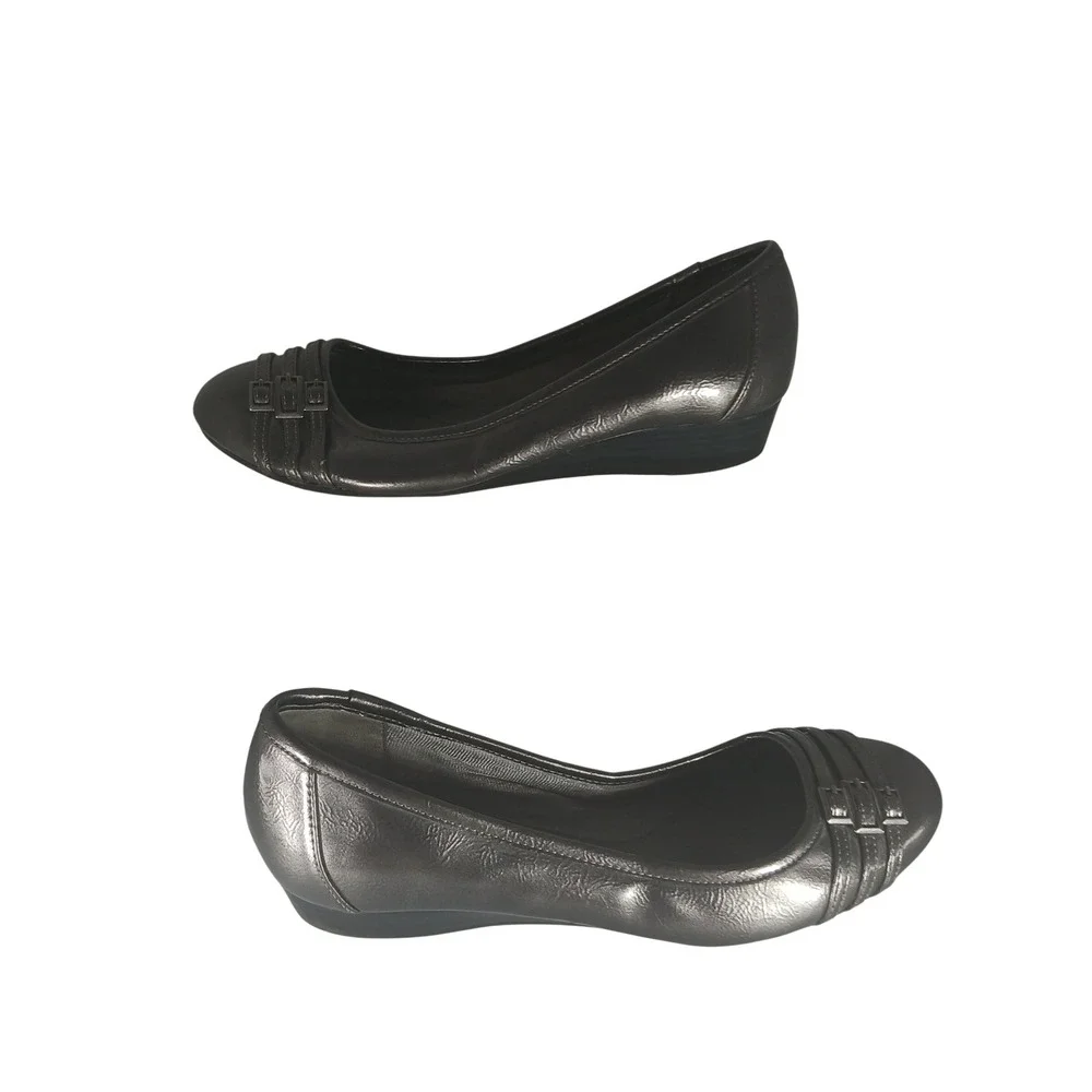 LifeStride Farrow‎ Wedge Pumps 8.5M Pewter Metallic Low Heel Office Professional